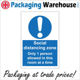 MA737 Social Distancing Zone Only 1 Person Allowed In This Room Sign with Triangle Exclamation Mark