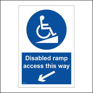 VE170 Disabled Ramp Access This Way Sign with Circle Wheelchair Person Arrow Pointing Down Left