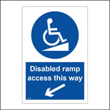 VE170 Disabled Ramp Access This Way Sign with Circle Wheelchair Person Arrow Pointing Down Left