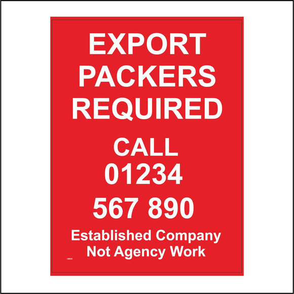 CM353 Export Packers Required Call Your Number Here