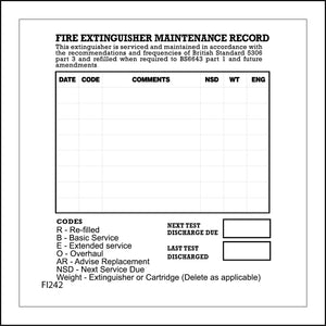 FI242 Fire Extinguisher Maintenance Record