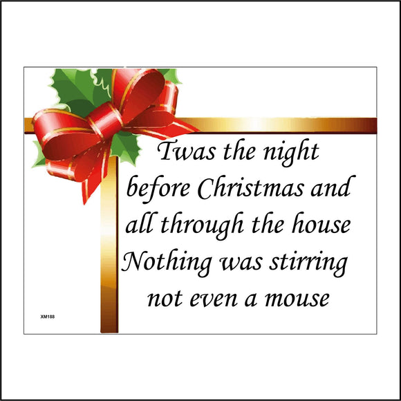 XM188 Twas The Night  Before Christmas And All Through The House Nothing Was Stirring Not Even A Mouse Sign with Bow Holly Ribbon