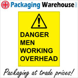 WS428 Danger Men Working Overhead Sign with Triangle Exclamation Mark