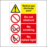 MU228 Medical Discharge Point Do Not Obstruct No Smoking No Naked Light Sign with Exclamation Mark Matches Cigarette Red Line