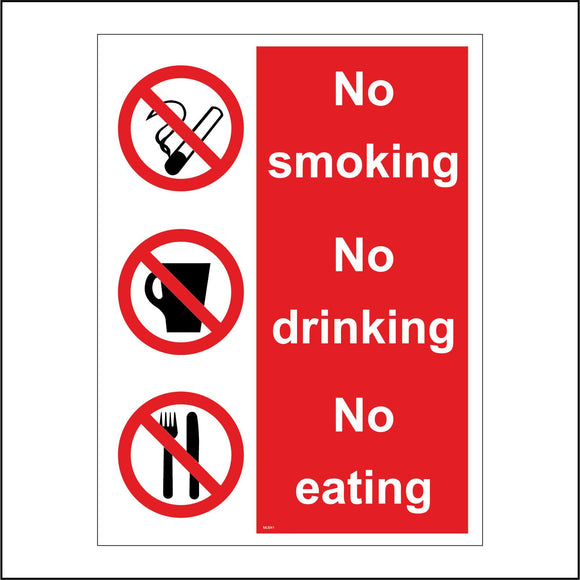 MU041 No Smoking No Eating No Drinking Sign with Circle Cigarette Mug Knife And Fork