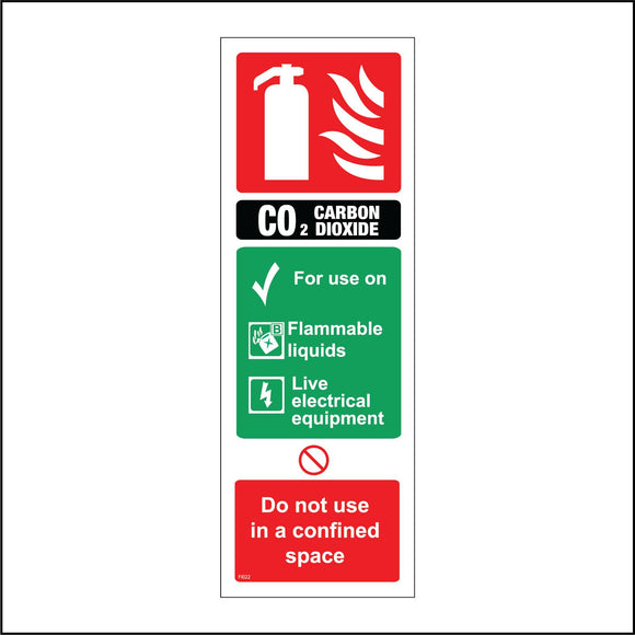 FI022 Co2 Fire Extinguisher Sign with Fire Extinguisher Fire Tick Lightning Arrow