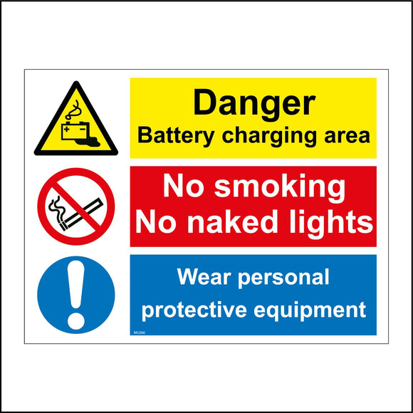 MU266 Danger Battery Charging Area No Naked Light Wear PPE