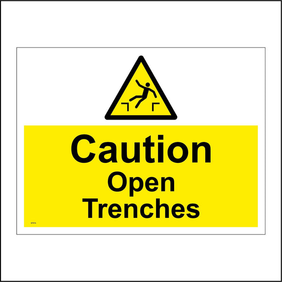 WT076 Caution Open Trenches Sign with Triangle Person Falling