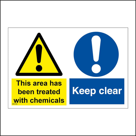 MU188 This Area Has Been Treated With Chemicals Keep Clear Sign with Triangle Circle 2 Exclamation Marks