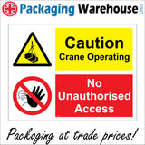 MU173 Caution Crane Operating No Unauthorised Access Sign with Circle Face Hand Triangle Hook Box