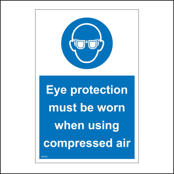 MA500 Eye Protection Must Be Worn When Using Compressed Air Sign with Circle Face Glasses