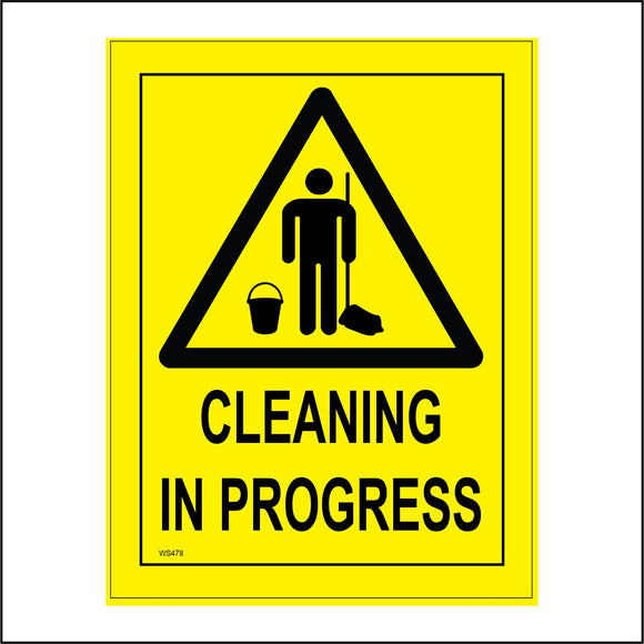 WS478 Caution Cleaning In Progress Sign with Triangle Person Mop And Bucket