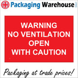 WS763 Warning No Ventilation Open With Caution Sign