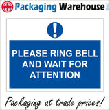 GE190 Please Ring Bell And Wait For Attention Sign with Exclamation Mark