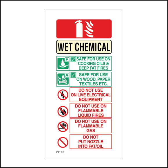 FI142 Wet Chemicals Sign with Fire Signs Circles Electric Gas Flammable