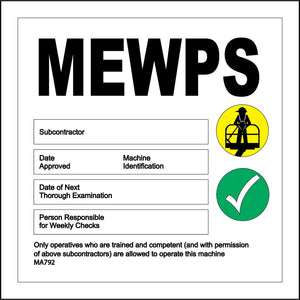 MA792 Mewp Examination Label Tag Authorisation