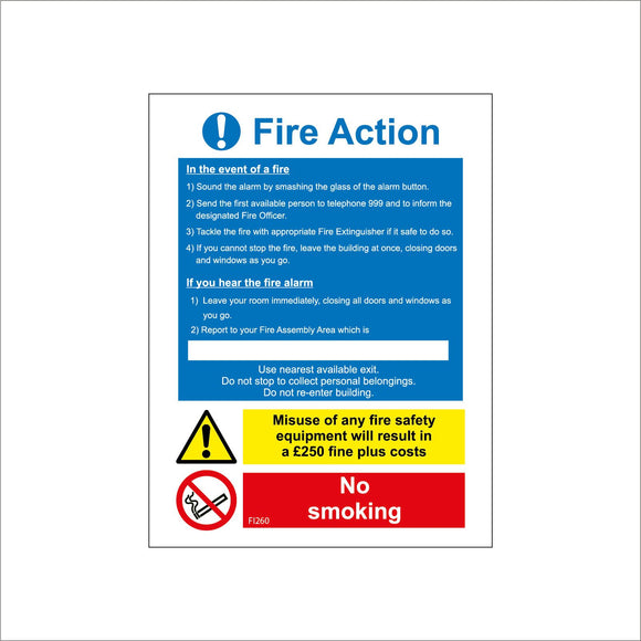 FI260 Fire Action In The Event Of Fire No Smoking