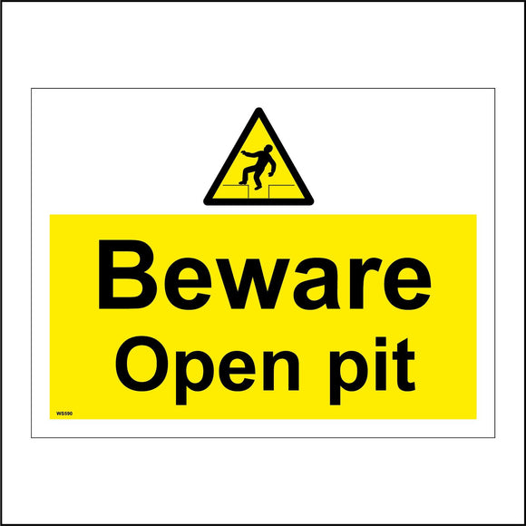 WS590 Beware Open Pit Sign with Triangle Falling Person
