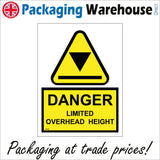 WS466 Danger Limited Overhead Height Sign with Triangle