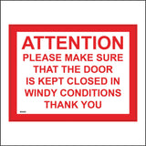 MA862 Attention Make Sure Door Is Closed In Windy Conditions