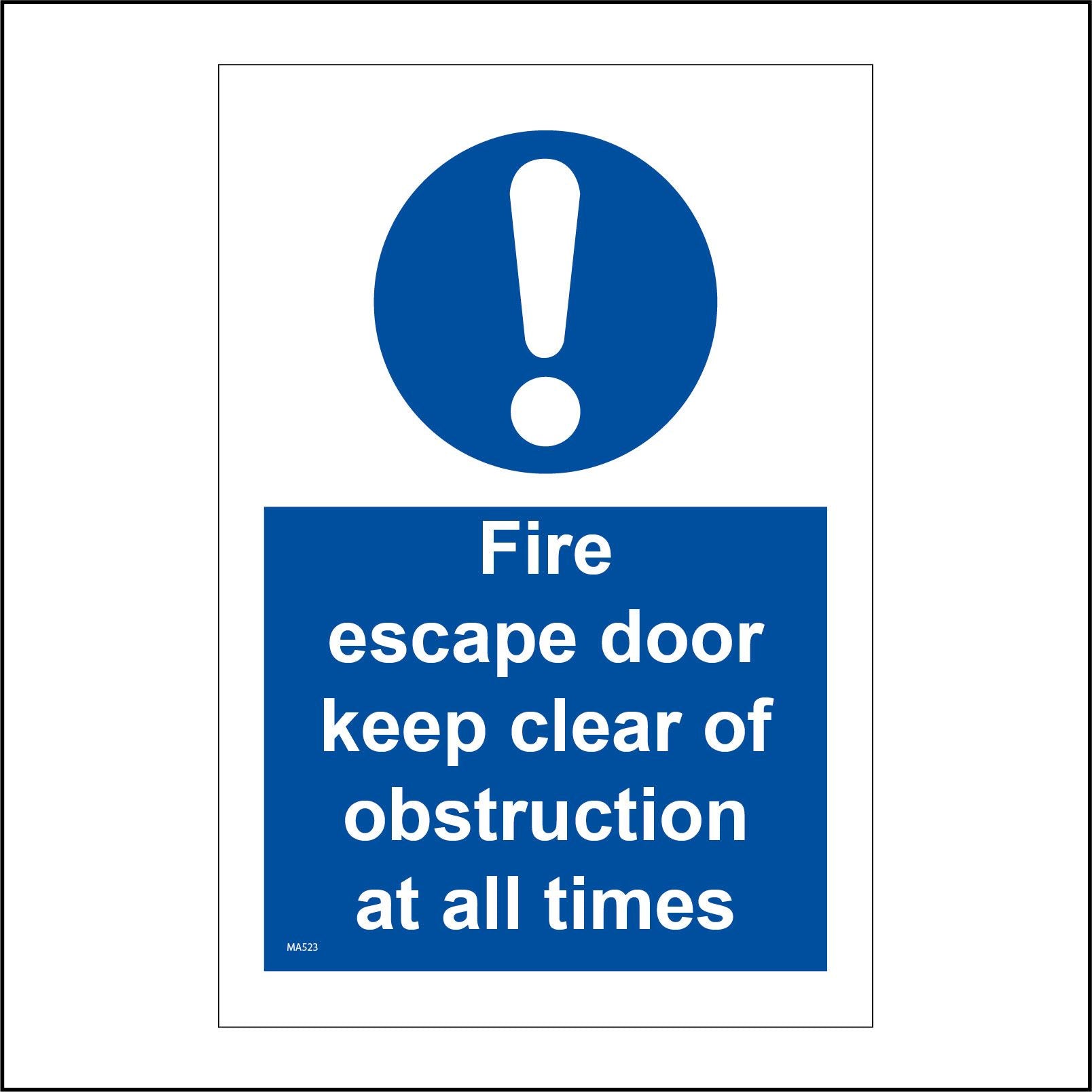 Fire Escape Door Keep Clear of Obstruction At All Times Sign with ...