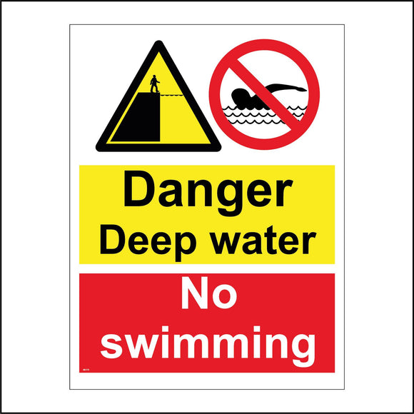 MU170 Danger Deep Water No Swimming Sign with Circle Swimmer Triangle Man Cliff