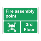 FS199 Fire Assembly Point 3Rd Floor Sign with Four Arrows Pointing To Group Of People Running