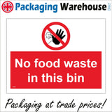 PR282 No Food Waste In This Bin Sign with Circle Hand Red Line