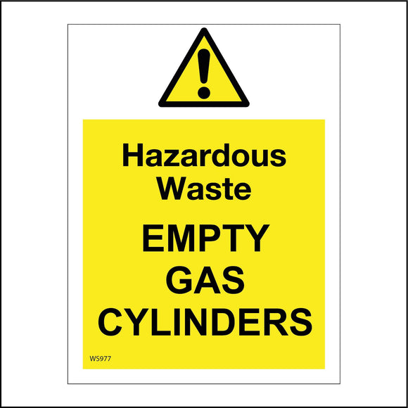 WS977 Hazardous Waste Empty Gas Cylinders Sign with Triangle Exclamation Mark