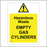 WS977 Hazardous Waste Empty Gas Cylinders Sign with Triangle Exclamation Mark