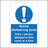 MA737 Social Distancing Zone Only 1 Person Allowed In This Room Sign with Triangle Exclamation Mark
