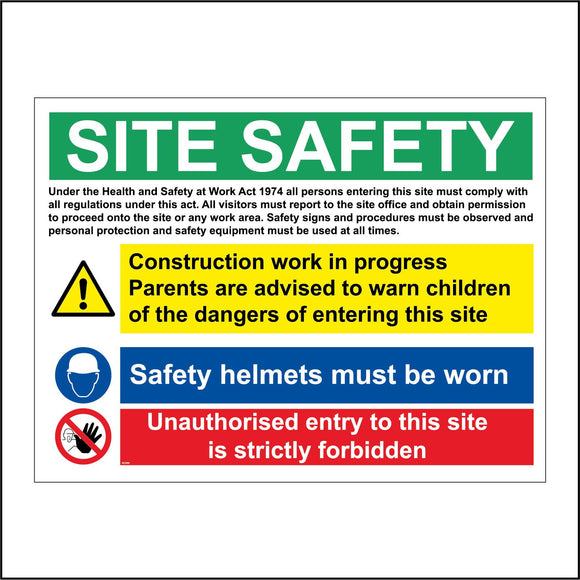 MU088 Site Safety Board Sign with Triangle Exclamation Mark Face Hard Hat Circle