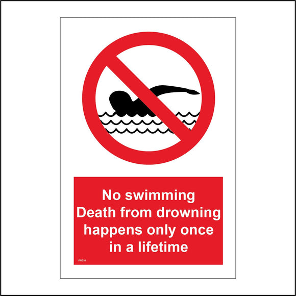 PR354 No Swimming Death From Drowning Happens Once In LIfetime Sign with Circle Person Swimming