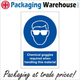 MA060 Chemical Goggles Required When Handling This Material Sign with Face Glasses