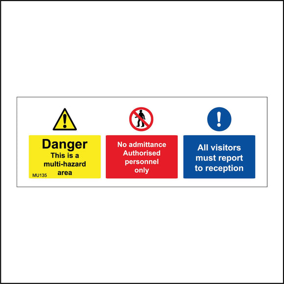MU135 Danger This Is A Multi Hazard Area Sign with Triangle Exclamation Mark Circle Person