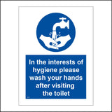 MA438 In The Interests Of Hygiene Please Wash Your Hands After Visiting The Toilet Sign with Circle Tap Water Hands