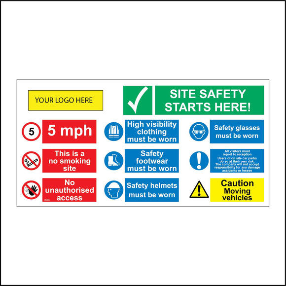 MU328 Site Safety No Smoking 5MPH Speed Limit Company Logo