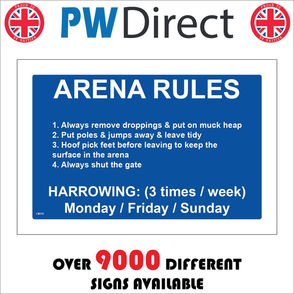 CM310 Arena Rules Personalise Customise Days Times Horses Sign
