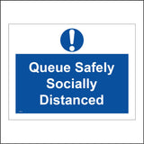 MA738 Queue Safely Socially Distanced Sign with Triangle Exclamation Mark