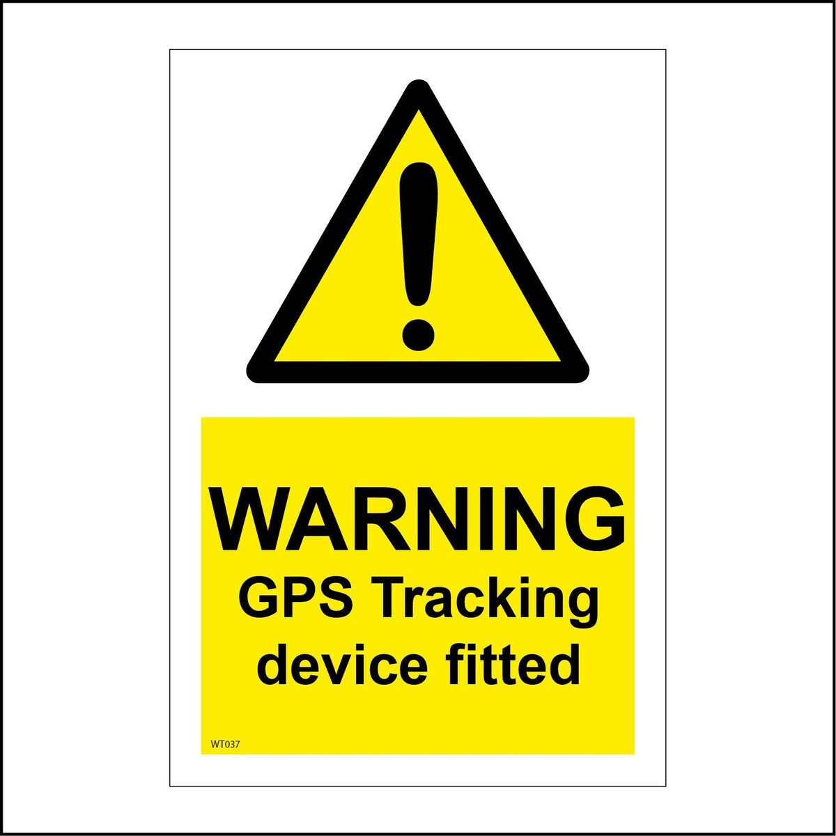 Warning GPS Tracking Device Fitted Sign with Triangle Exclamation Mark ...
