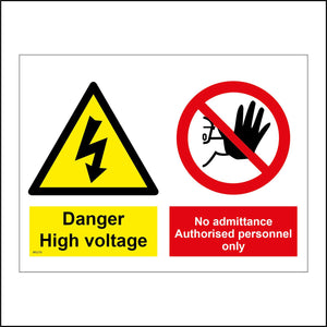 MU218 Danger High Voltage No Admittance Personnel Only Sign with Triangle Lightning Bolt Circle Hand Face