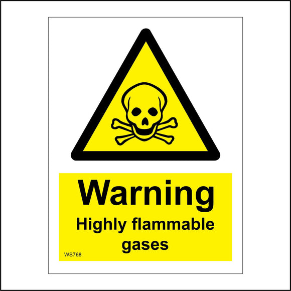 WS768 Warning Highly Flammable Gases Sign with Triangle Skull Crossbones