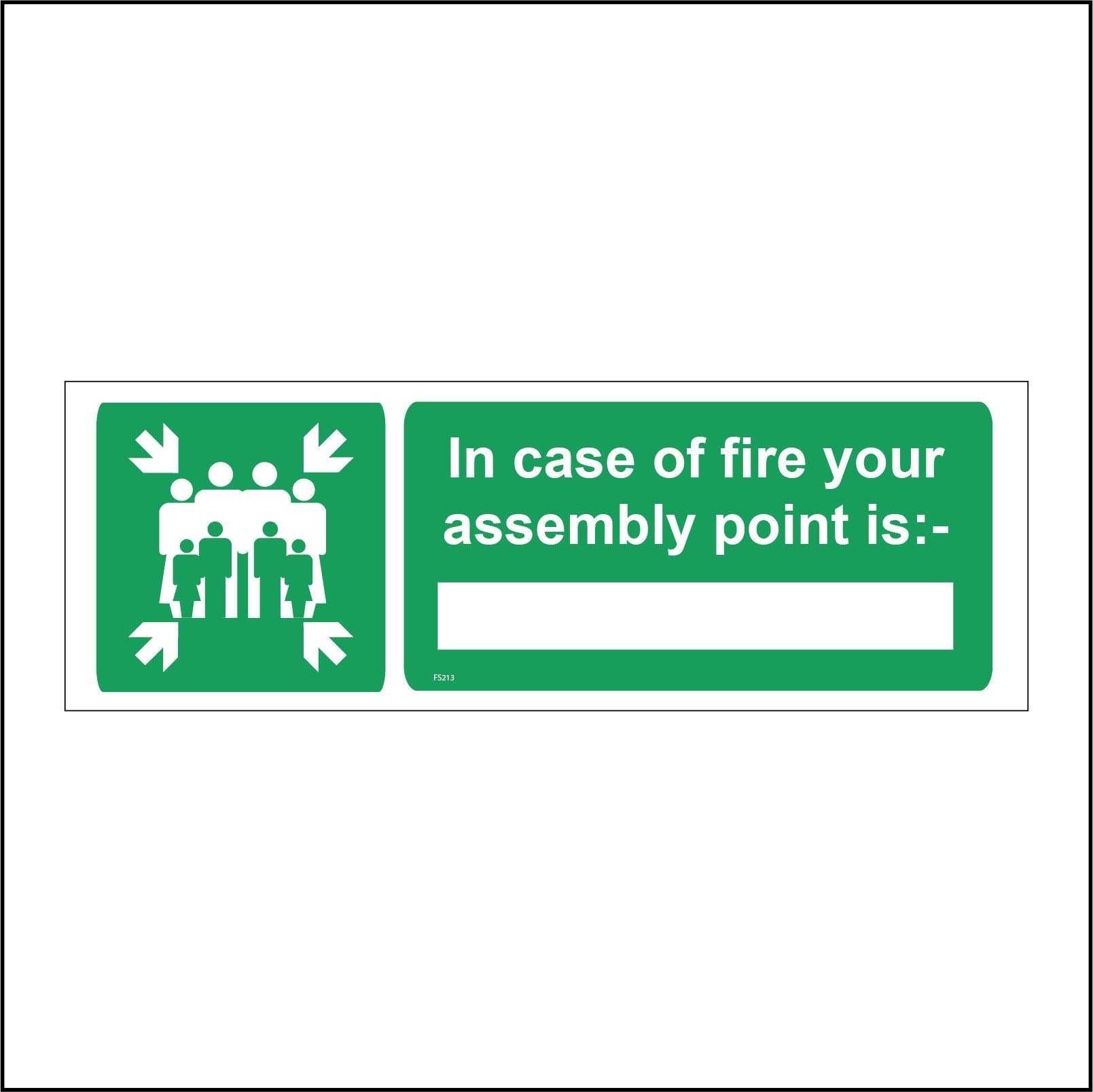 Assembly Point With Arrows In Case Of Fire Your Assembly Point Is:- Sign with Four Arrows Pointing ...