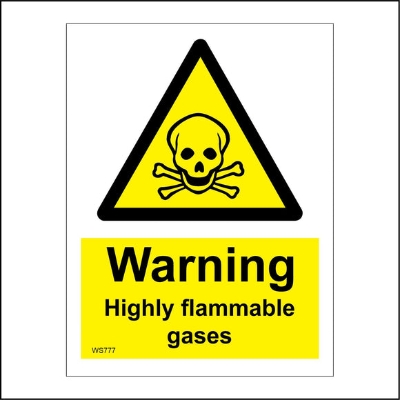 WS777 Warning Highly Flammable Gases Sign with Triangle Skull Crossbones