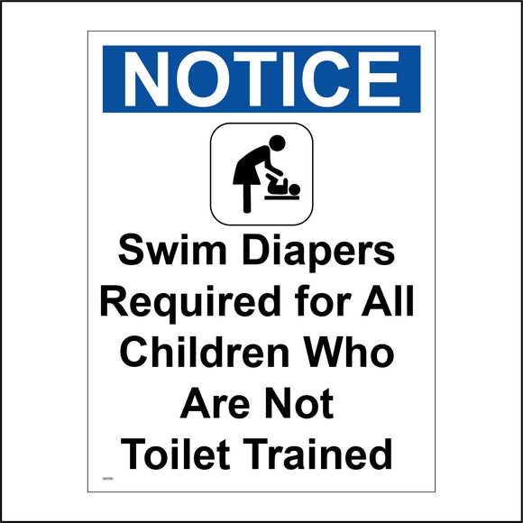 GE068 Notice Swim Diapers Required For All Children Who Are Not Toilet Trained Sign with Lady Baby
