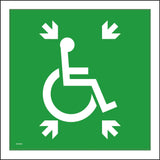 MA449 Refuge Point Sign with Person Wheelchair Four Arrows