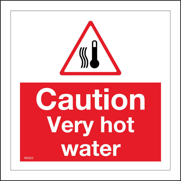 WS855 Caution Very Hot Water Sign with Triangle Thermometer 3 Squiggly Lines