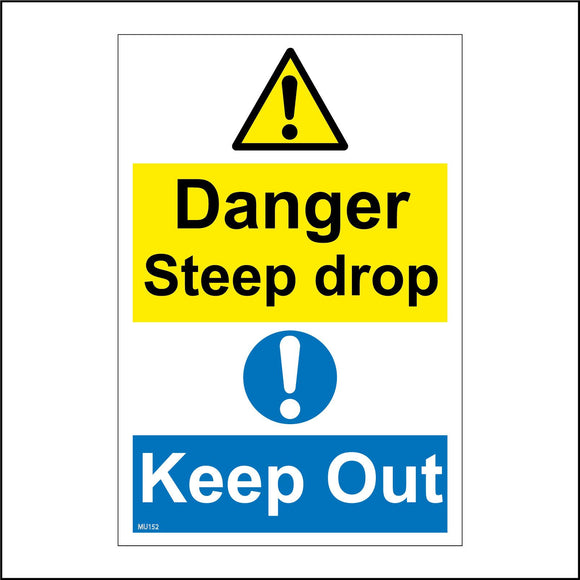 MU152 Danger Steep Drop Keep Out Sign with Triangle Exclamation Mark Circle Exclamation Mark