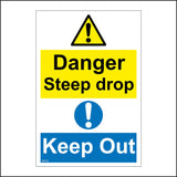 MU152 Danger Steep Drop Keep Out Sign with Triangle Exclamation Mark Circle Exclamation Mark