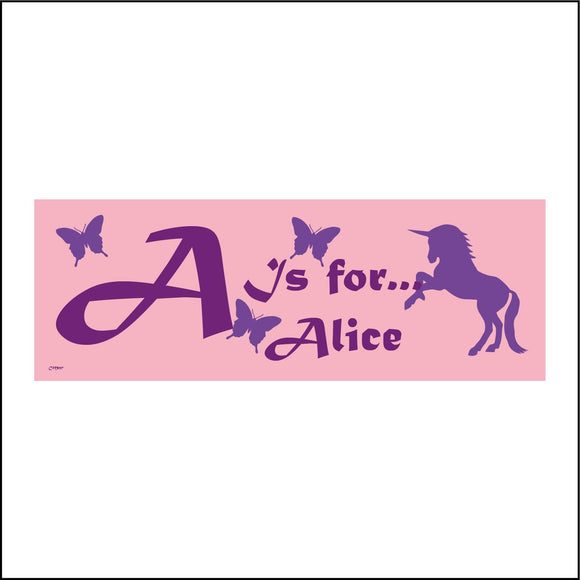 CM017 Unicorn Butterfly Girls Personalised Custom Made Door Plaque A Is For Sign with Unicorn Butterfly